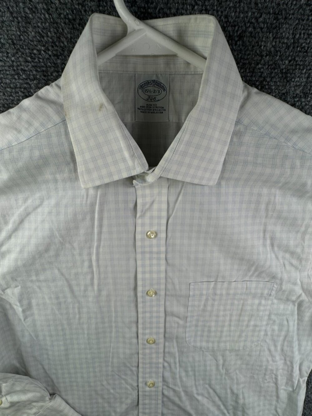 Brooks Brothers Cotton Stretch Button Up Long Sleeve Blue Check 15.5 32/33 Slim